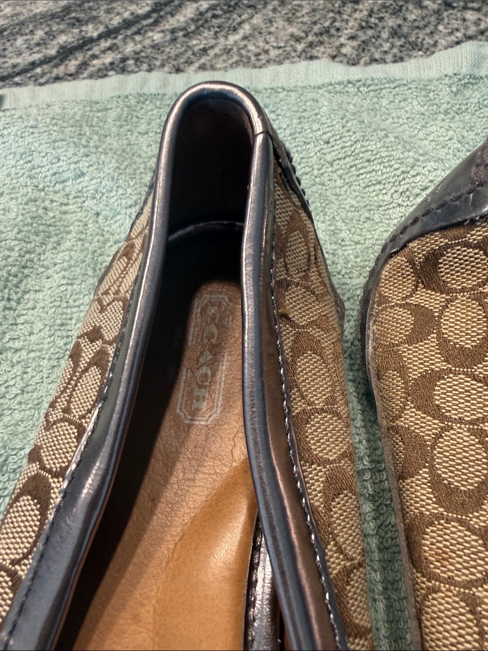 Coach Brown Signature-Print Ballet Flats with Metallic Trim - Picture 5 of 6